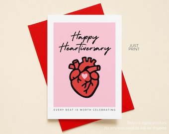 Tarjeta imprimible de feliz aniversario de trasplante de corazón, tarjeta de 5x7 con descarga instantánea, tarjeta digital imprimible para celebrar el trasplante de corazón.