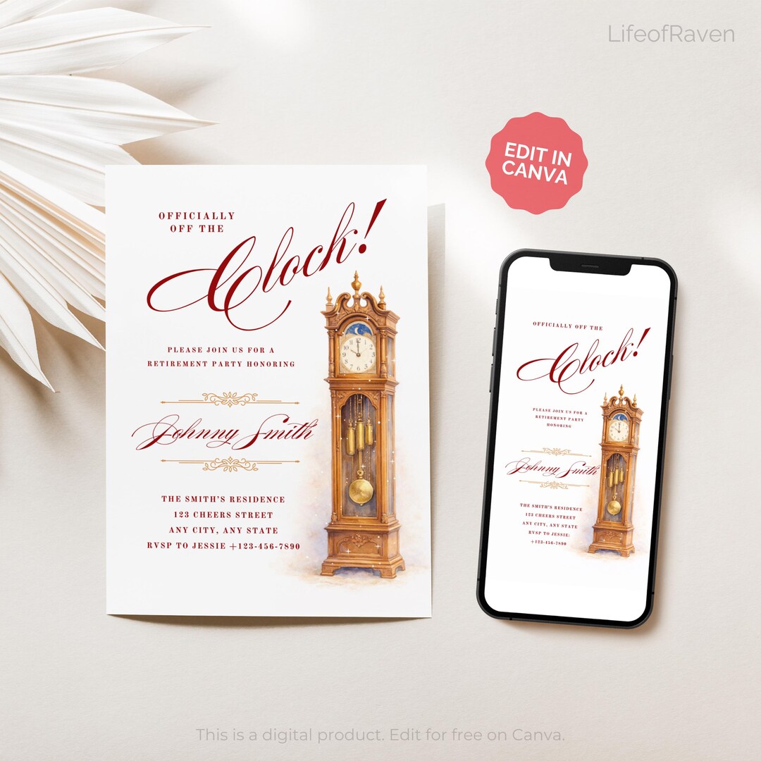 Off the Clock Retirement Party Invitation Template Minimalist Retire ...