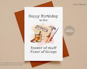 Knower of Stuff Fixer of Things Happy Birthday Card Printable for Boyfriend Husband Uncle Grandpa Dad Father 5x7 Digital Bday Card Download