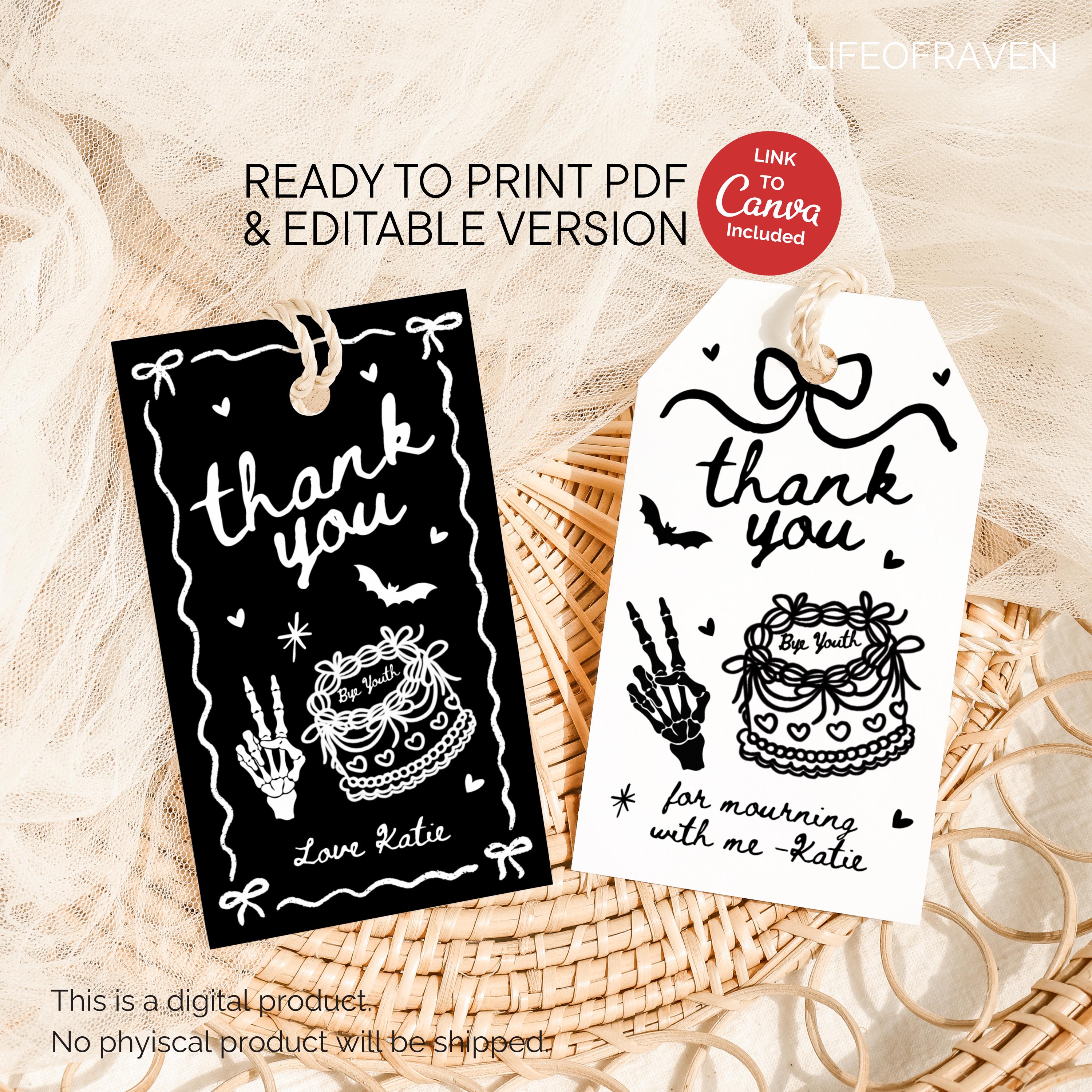 Tag Rip Box Editable RIP 20s Thank You Tags Canva Template Death to My 20s Digital ...