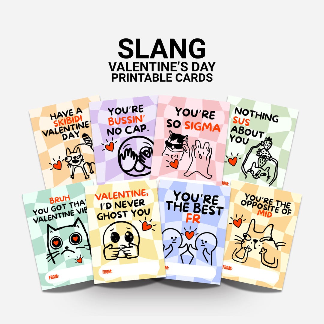 Kids Slang Valentine’s Day Cards Printable Funny Tween Digital Download ...