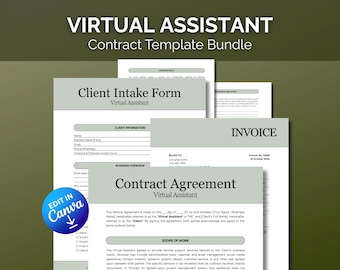 Virtuelle Assistent Vertragsvorlage Bundle Bearbeitbare Canva Servicevereinbarungen VA Kundenaufnahmeformular für Online-Unternehmer Digitales PDF