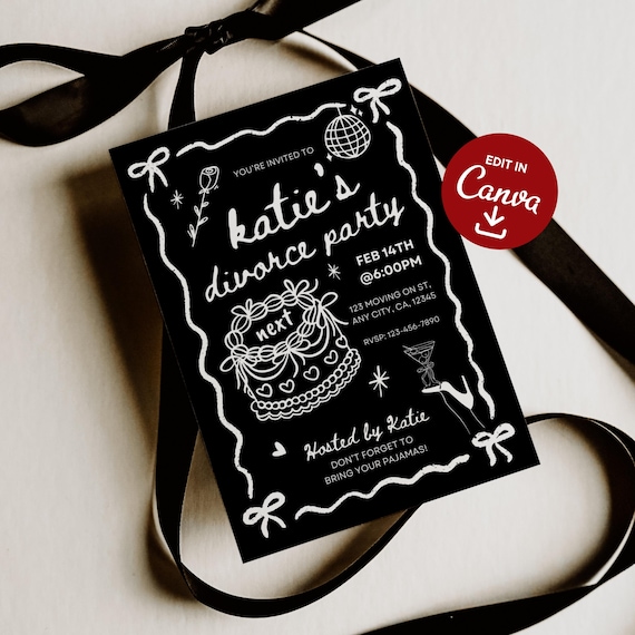 Editable Black Divorce Party Digital Invitation Template Edit in Canva Coquette Invite Girls Night Out Break Up Announcement Dinner Invite
