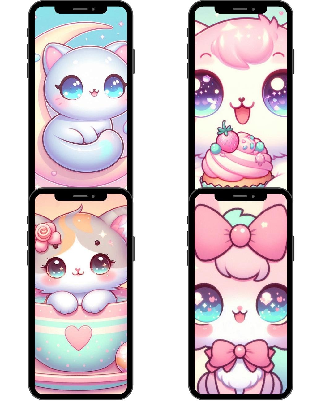SET OF 4 Kawaii Cat Phone Wallpaper • Cute Kitty Aesthetic Background ...