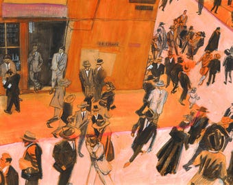 Elegant City. Giclee Fine Art Print - Elegant City Art - Original Gouache and Pencil Illustration - Fashion Wall Decor