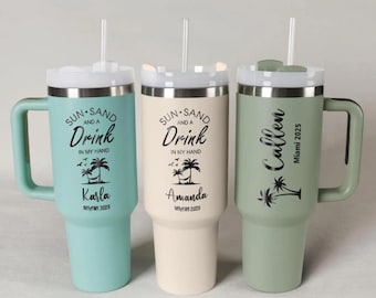 Personalized 40 oz Tumbler, Bridesmaid Gifts, Custom Travel Mug, Girl's Trip Tumblers, Laser Engraved Cups, Stainless Steel Water Cups