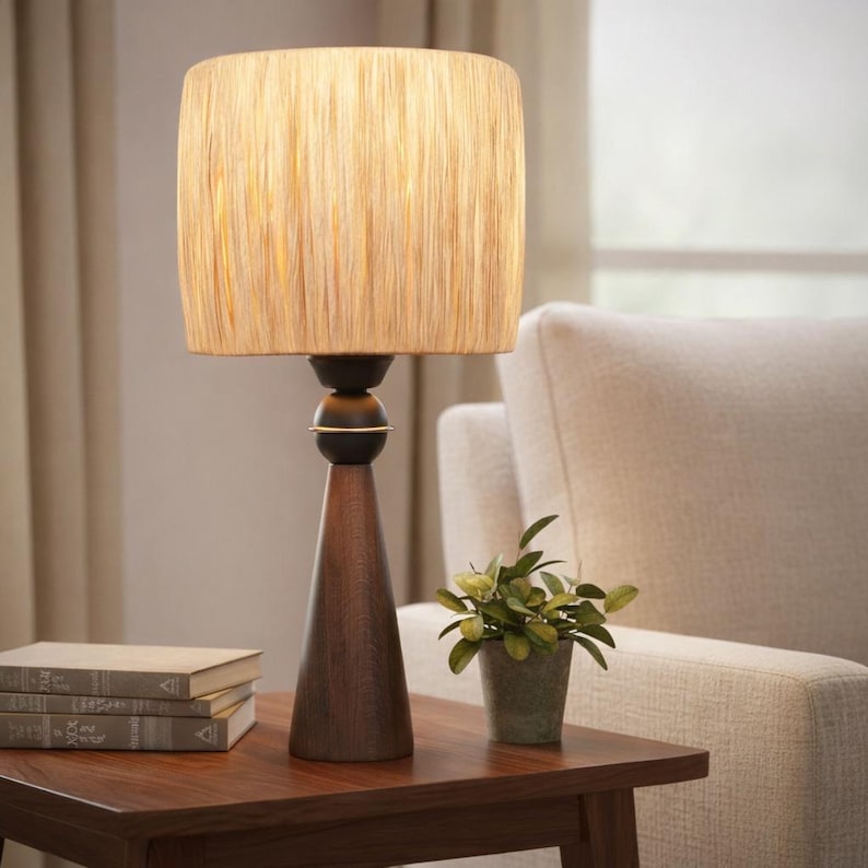 Lámpara de mesa de madera hecha a mano, lámpara de noche moderna, luz ambiental cálida, decoración minimalista para el hogar.