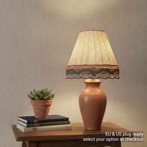 Handmade Pottery Ceramic Table Lamp with Jute Woven Shade, Boho Lamp