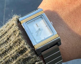 Vintage YSL Yves Saint Laurent 90's Quartz Tank Style Ladies Black