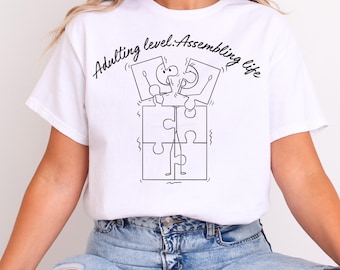 Adulting Level Assembling Life Shirt, Funny Adulting Graphic Tee, Unisex Minimal Line Art T-Shirt