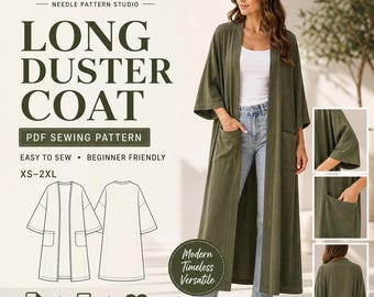 Women's Duster Coat Sewing Pattern | Relaxed Kimono Jacket with Pockets (Digital Download)