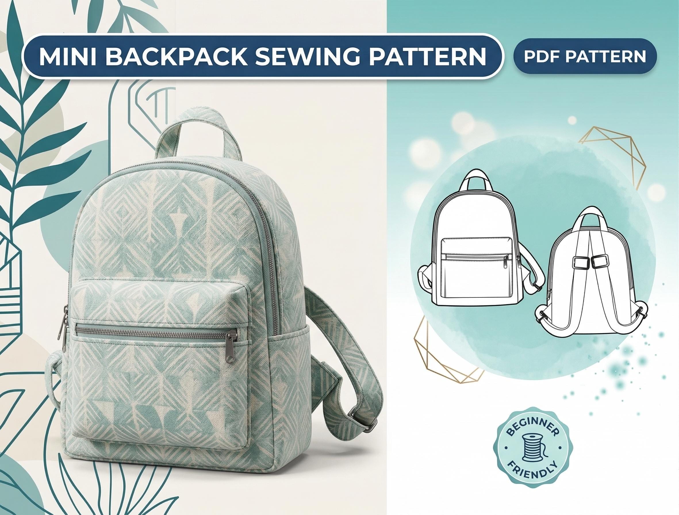 Mini Backpack Sewing Pattern, Cute Small Backpack, Unisex Backpack ...