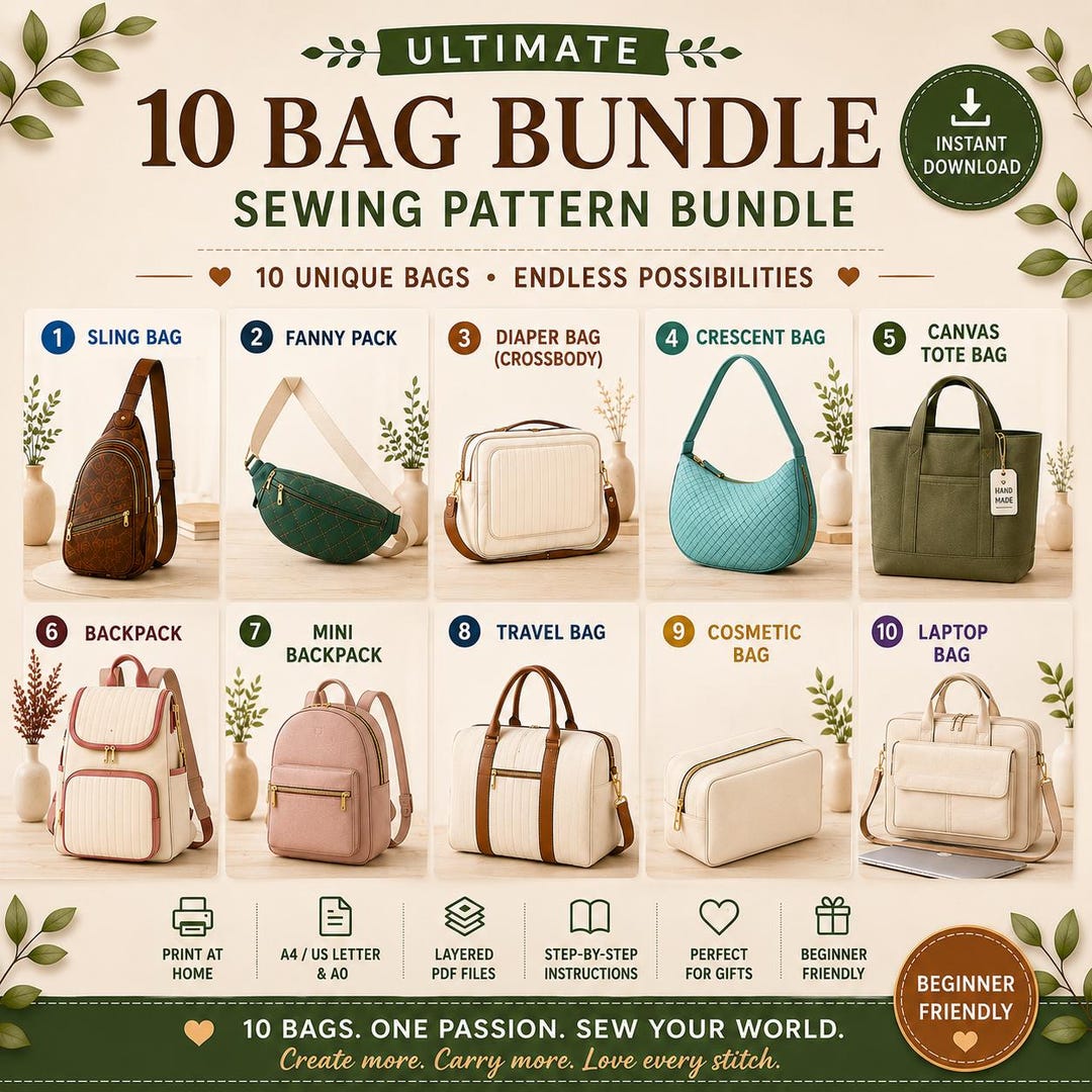 Modern Bag Sewing Pattern Bundle | 10 Stylish Tote, Travel & Crossbody ...