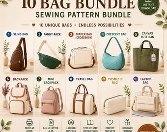 Paquete de patrones de costura para bolsos modernos / 10 plantillas PDF elegantes para bolsos de mano, de viaje y bandoleras / Patrones para bolsos DIY