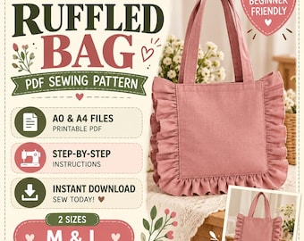 Ruffle Tote Bag Sewing Pattern | Ruffle Bag PDF Pattern | Beginner Sewing Pattern | Frilly Market Tote | Digital Download | 2 Sizes M-L