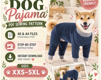 Dog Pajama Sewing Pattern PDF | Dog Onesie Pattern XXS-5XL | Dog Jumpsuit Sewing Pattern | Digital Download | Pet Clothes Pattern