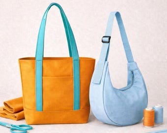 Patrones de costura en PDF para bolso shopper de lona y bolso bandolera Crescent (descarga digital)