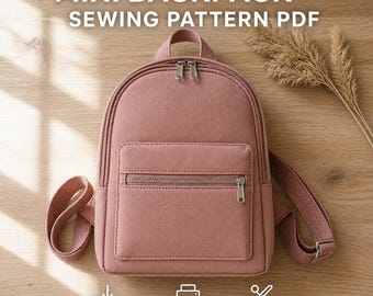 Poppy mini-rugzak pdf-naaipatroon | Zelfstudie kleine canvas rugzak geschikt voor beginners | Doe-het-zelf-rugzak met voorvak