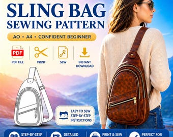 Naaipatroon schoudertas pdf | Crossbody-reistas | Minimalistische schoudertas | Geschikt voor beginners | A4 A0 US Letter