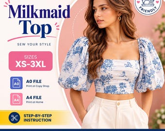 Milkmaid Top Sewing Pattern| Puff Sleeve Crop Top Pattern | Square Neck Top Pattern | Off Shoulder Blouse Pattern | Women's Top PDF Pattern
