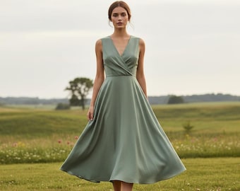 V-Neck Linen Dress Sewing Pattern, Beginner Friendly (Digital Download)