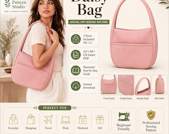 Patrón de costura para bolso hobo / Patrón PDF para bolso de hombro / Patrón para bolso tote boho / Patrón de costura para principiantes / Bolso margarita / Patrón de descarga digital