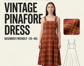 Vintage Square Neck Pinafore Dress Sewing Pattern PDF | Cottagecore Overall Dress Pattern | Beginner Friendly | Digital Download XS–4XL
