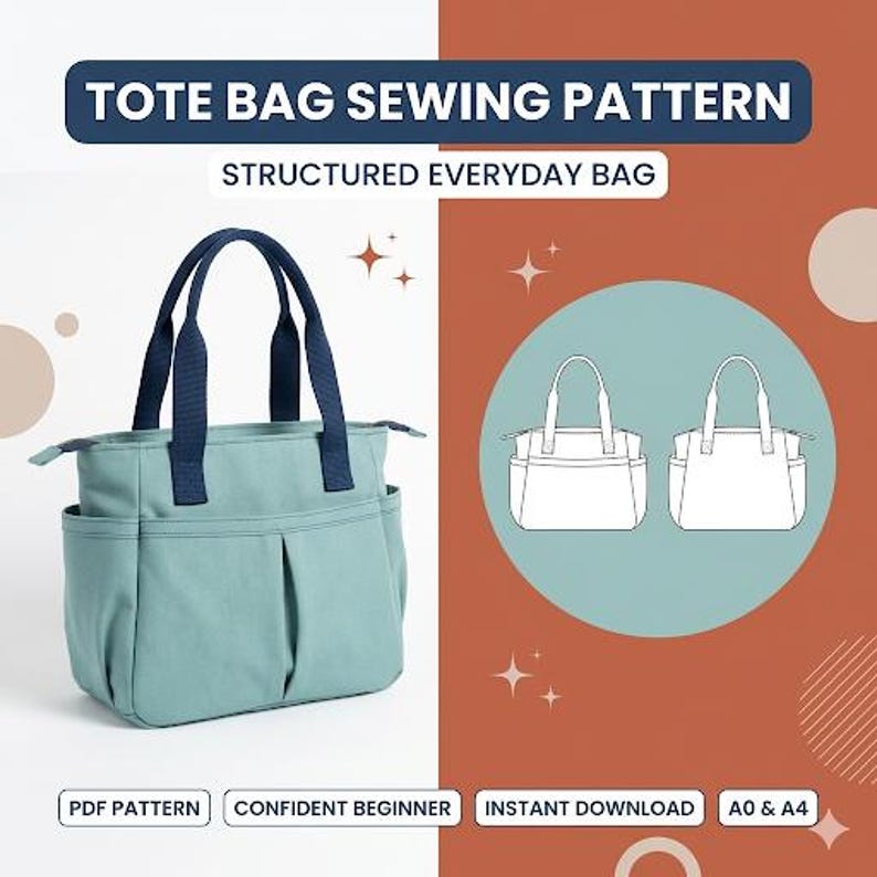 Tote Bag PDF Sewing Pattern | Structured Tote With Pockets | A4 & A0 ...