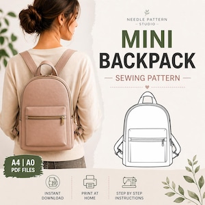 Mini Backpack Sewing Pattern, Cute Small Backpack, Unisex Backpack Tutorial, Small Rucksack, PDF, A0 & A4 + Detailed Instruction