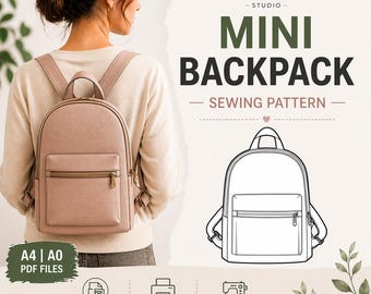 Patrón de costura en PDF para mini mochila Poppy / Tutorial para principiantes para hacer una mochila pequeña de lona / Mochila DIY para el día a día con bolsillo frontal