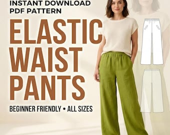 Wide Leg Palazzo Pants Sewing Pattern, Elastic Waist (XS-XL) (PDF Pattern