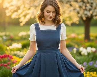 Vintage Square Neck Pinafore Dress Sewing Pattern PDF | Cottagecore Overall Dress Pattern | Beginner Friendly | Digital Download XS–4XL