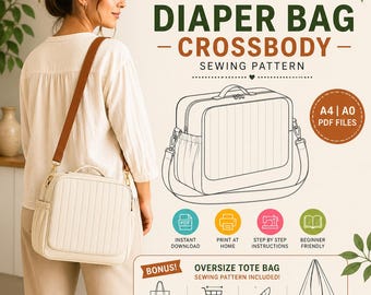 Naaipatroon luiertas pdf | Gewatteerde luiertas | A0 A4 | Direct downloaden | Patroon kinderwagenriemen tassen | Zelfverzekerde beginner