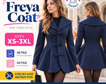 Freya Coat Sewing Pattern PDF | Bow Front Peplum Coat Pattern | Wide Collar Jacket Pattern | Winter Coat Pattern | Beginner Sewing Pattern