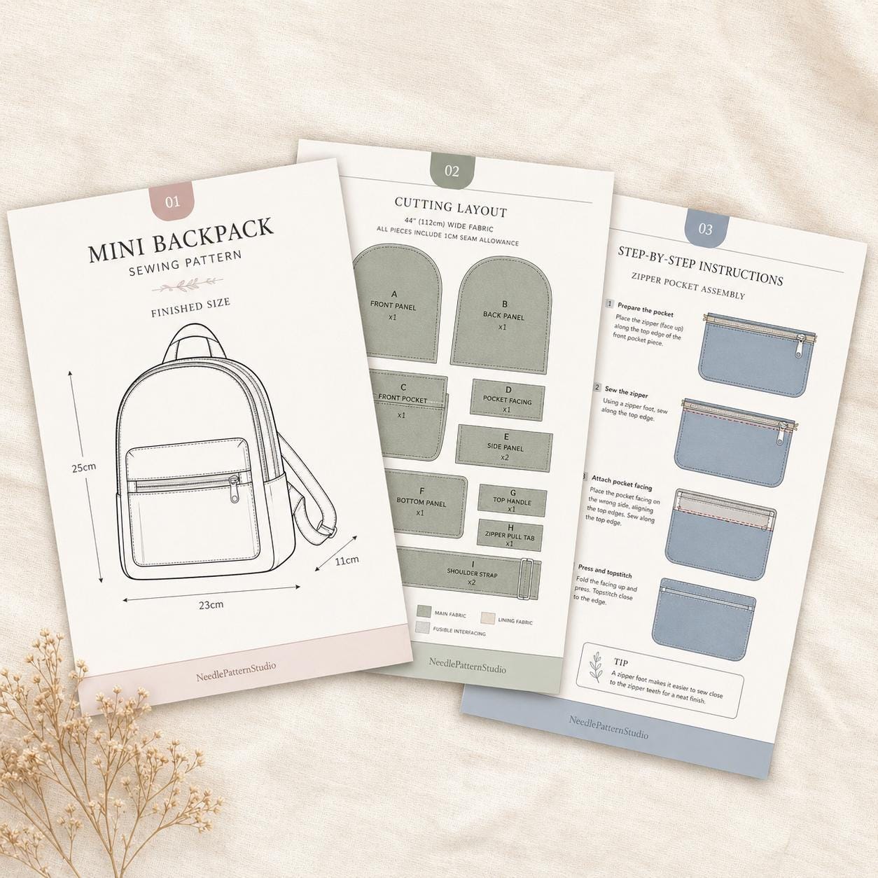 Poppy Mini Backpack PDF Sewing Pattern | Beginner Friendly Small Canvas ...