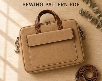 Patrón de costura para bolso de portátil / Maletín de lona con correa de piel sintética (Descarga digital)