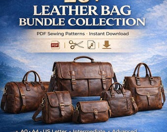 Bundel met 20 leren taspatronen pdf | Messenger, aktetas, reistassen en crossbodytassen | DIY leren knutselsjablonen | A4 A1 afdrukbaar | Commercieel