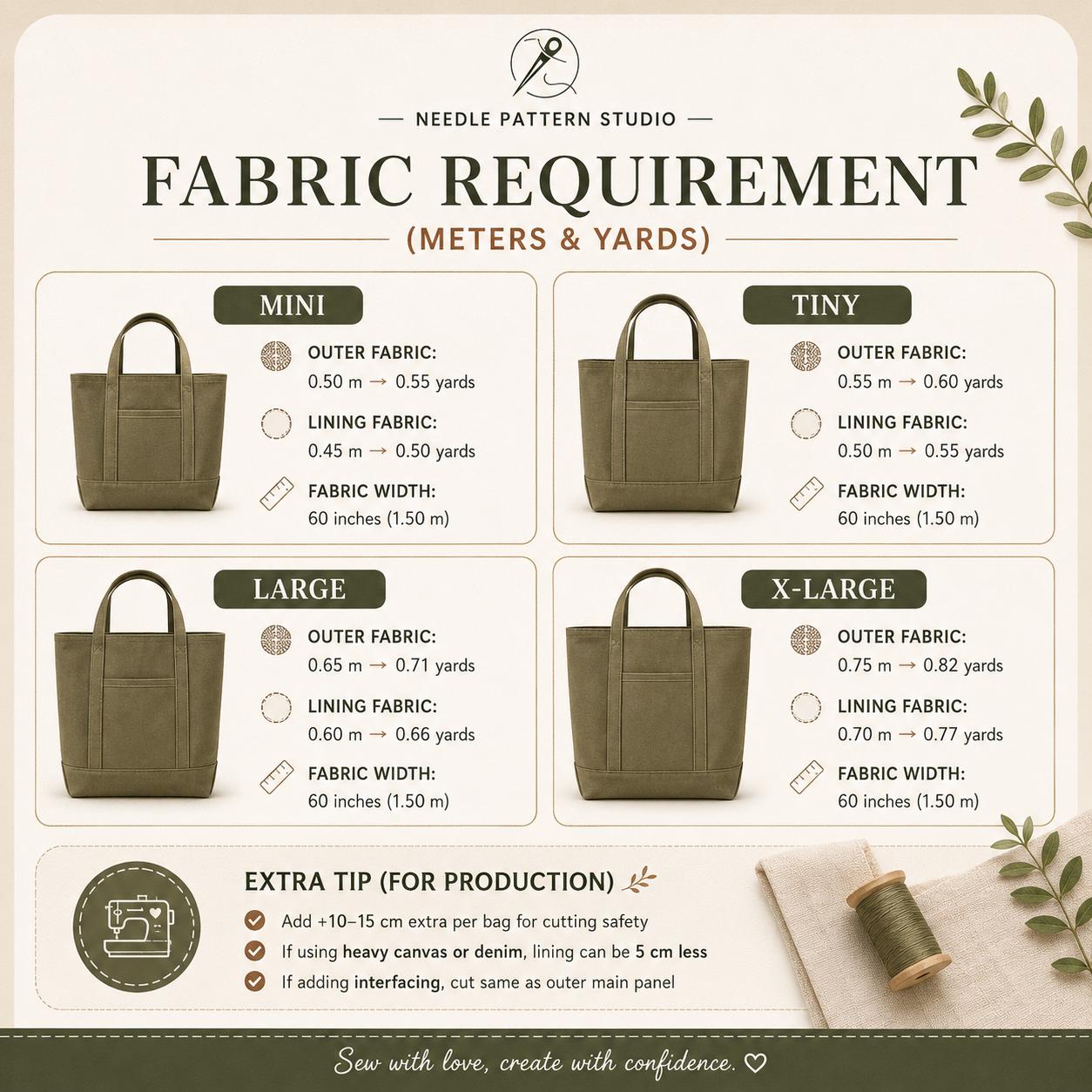 Canvas Tote Bag Sewing Pattern PDF | 4 Sizes Shopper Bag Pattern ...
