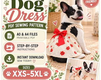 Dog Dress Sewing Pattern PDF | Pet Dress Pattern for Dogs | Small Dog Clothes Pattern | Beginner Sewing Pattern