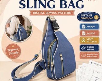 Patrón de costura en PDF para bolso bandolera / Bolso cruzado de viaje / Bolso bandolera minimalista para el día a día / Ideal para principiantes / Tamaños: A4, A0 y carta (EE. UU.)