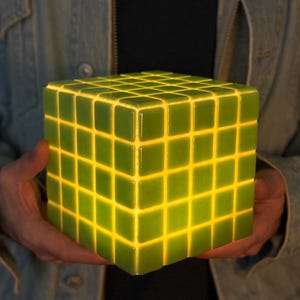 Handgemaakte groene tegelkubuslamp, dimbaar led-omgevingslicht, modern woondecoratie nachtkastje