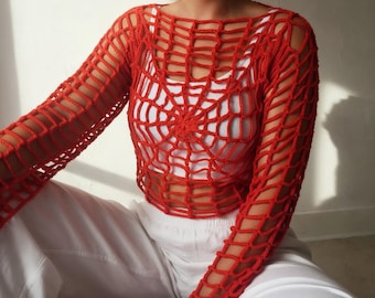 Spider Web Crochet Top Pattern PDF – Halloween Costume Crochet Crop Top, Festival Outfit, Cosplay Mesh Sweater, DIY Digital Download Guide