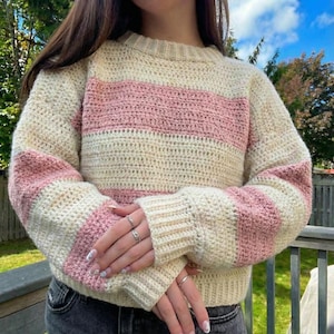 Striped Sweater Crochet Pattern PDF | Cozy Pullover Crochet Top | Beginner Friendly | Instant Digital Download | Fall Winter Crochet Pattern