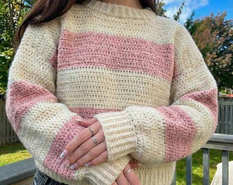 Modèle au crochet pour pull rayé PDF | Haut confortable au crochet | Adapté aux débutants | Téléchargement numérique instantané | Modèle au crochet automne-hiver