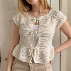 Crochet Peplum Vest Pattern PDF, Crochet Top Pattern, Tie Front Vest, Beginner Crochet Tutorial, Summer Crochet Top DIY