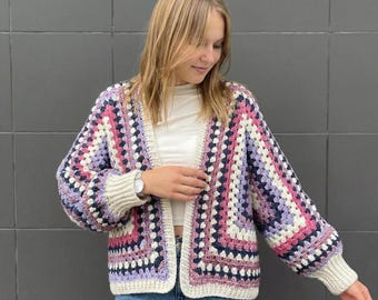Hexagon Granny Square Cardigan Crochet Pattern PDF, Boho Oversized Cardigan Pattern, Beginner Friendly, US Terms, Instant Download