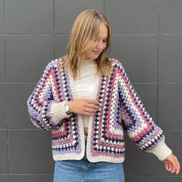 Hexagon Grandma Square Cardigan Häkelanleitung, Boho Oversized Cardigan Pattern, anfängerfreundlich, Instant Download