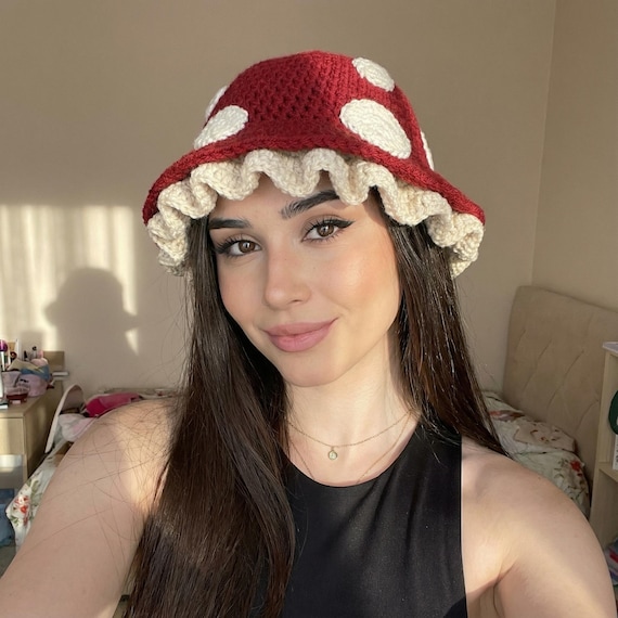 Mushroom Hat Crochet Pattern PDF | Toadstool Bucket Hat | Cottagecore Fairycore Hat | Beginner Friendly | Instant Digital Download