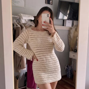 Crochet Backless Mini Dress Pattern PDF, Open Back Long Sleeve Dress, Mesh Crochet, Made to Measure, Instant Download, Summer Outfit image 5