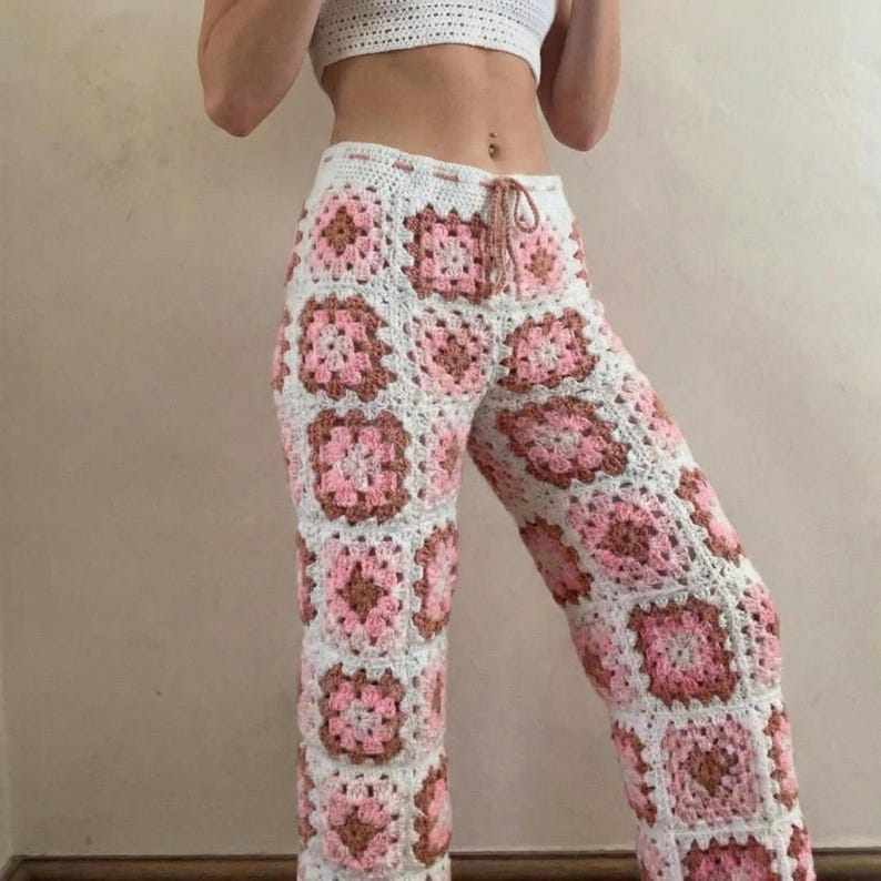 Pants With Square Pattern Crochet Granny Square Pants Pattern PDF | Boho High Waist Crochet Pants ...